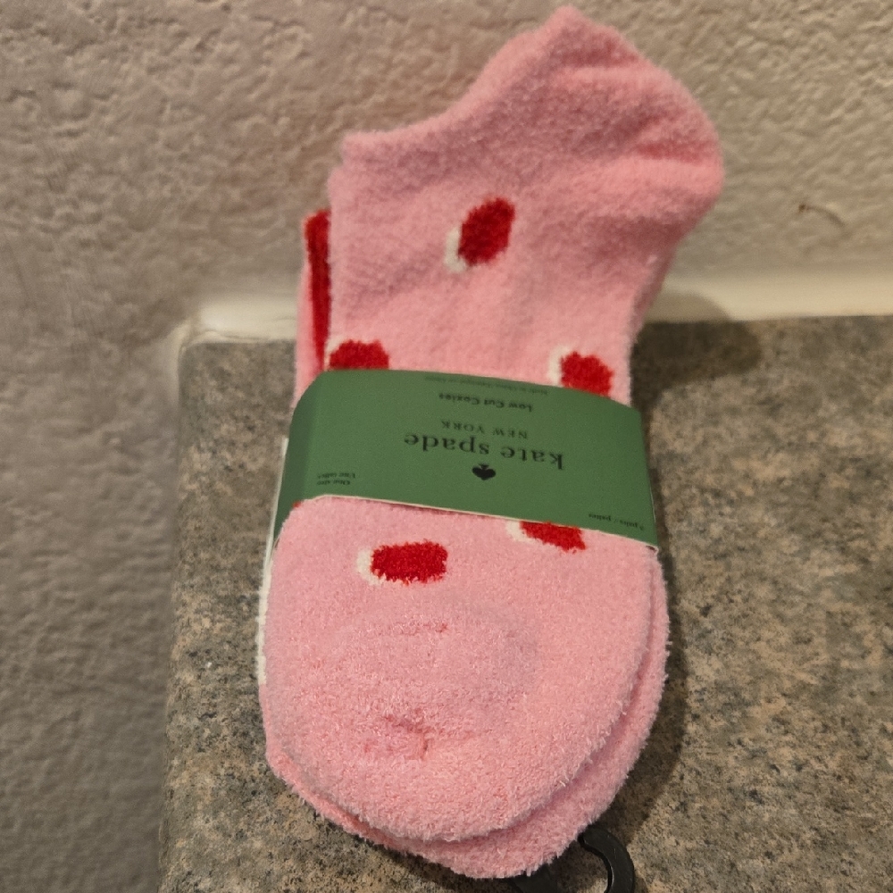 Kate Spade Pink Socks with Red Dots 3 Pairs Soft Nwt